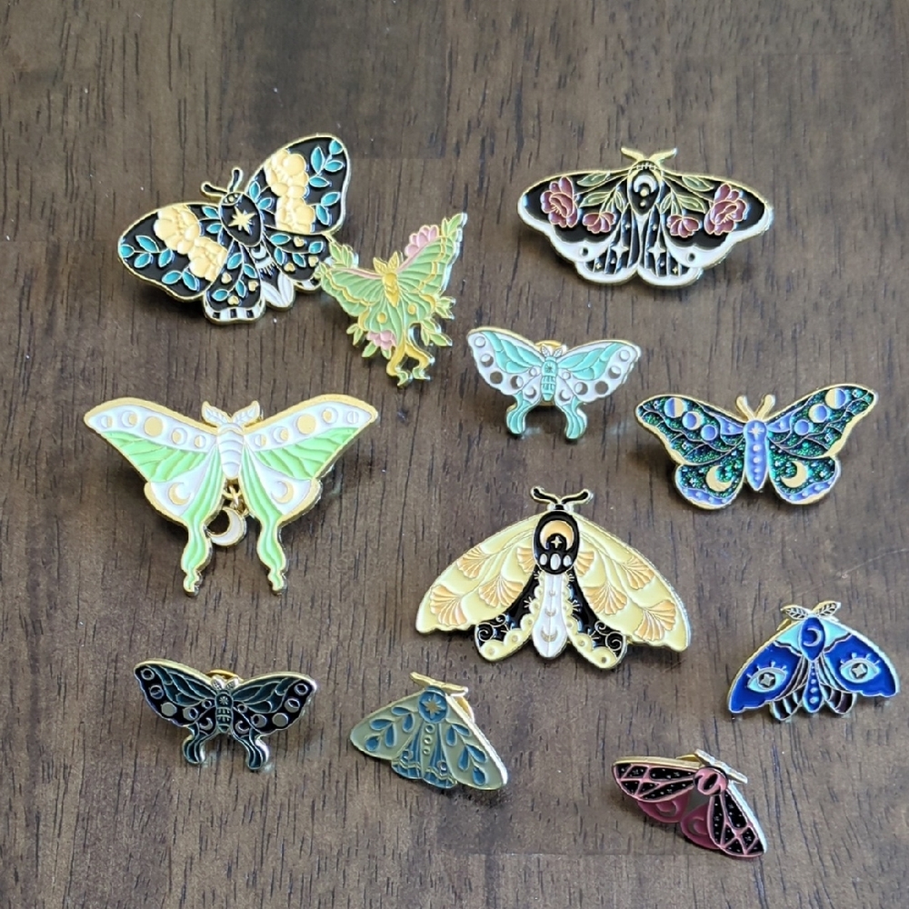 Colorful Enamel Butterfly And Moth Pin Set